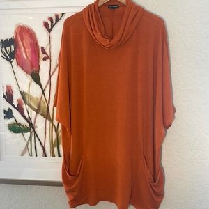 QED London Rust-Orange Long Cowl Neck Sweater Pockets